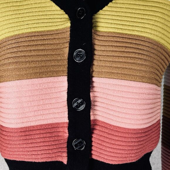 Industry Sweater Womens Small Petite Black Cropped Balloon Sleeve Y2K Striped - Picture 4 of 14